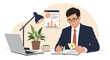 © Sandi Studio - Businessman Analyzing Financial Growth and Planning Budget at Office Desk Illustration
