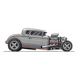 © Billie - Classic gray hot rod car illustration on white background