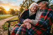 © foggycloud - Loving Elderly Couple Sharing Intimate Moment on Park Bench at Sunrise