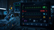 © MSTRIMA - ICU Patient Monitor Displaying ECG Heart Rate Blood Pressure and Vital Signs in Hospital Room