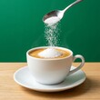 © Rahela - Sugar being poured from a silver spoon into a cup of hot coffee