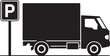 © Rijvi - Black truck silhouette with parking sign isolated on transparent background, Vector, illustration