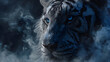 © Feroza - Mysterious blue tiger face in smoke intense gaze dark background