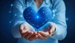 © BeeSee - Blue Heart Shape Network in Hands - health data - information exchange - data visualization - love as virtual gift, created with generative ai
