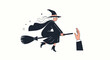 © Dilruba - Conceptual illustration shows a witch flying on a broomstick as a hand in a suit jacket reaches up from below.