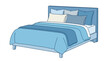 © Jawa - Cozy blue bed with pillows and blankets, inviting bedroom furniture illustration