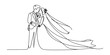 © Jotish_Design Store - Elegant continuous line drawing of a bride and groom kissing on their wedding day, with a flowing veil
