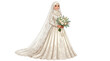 © Langsep - Beautiful Muslim Bride in Elegant White Wedding Dress and Hijab Holding Flowers