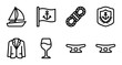© Robiul - Nautical Icons Set, Sailing Boat, Anchor Flag, Rope, Shield, Blazer, Wine Glass, Cleats, Marine Vector Graphics
