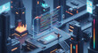 © Sherafgan - Futuristic city with holographic code interface and digital infrastructure