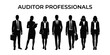 © Khalid - Auditor professionals silhouettes set, business people in formal suits, corporate team of financial experts and accountants vector