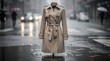 © Hashim - Elegant Beige Trench Coat Displayed Outdoors in City Rain