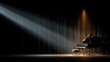 © Plaifah - Elegant grand piano under spotlight in dark theater, showcasing dramatic lighting and intimate atmosphere for a music performance or concert setting