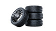 © Corotaev - Stack of four car tires and one alloy wheel, isolated on transparent background