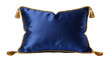© Iura - Luxurious deep blue satin pillow with gold rope trim and tassels, isolated on transparent background