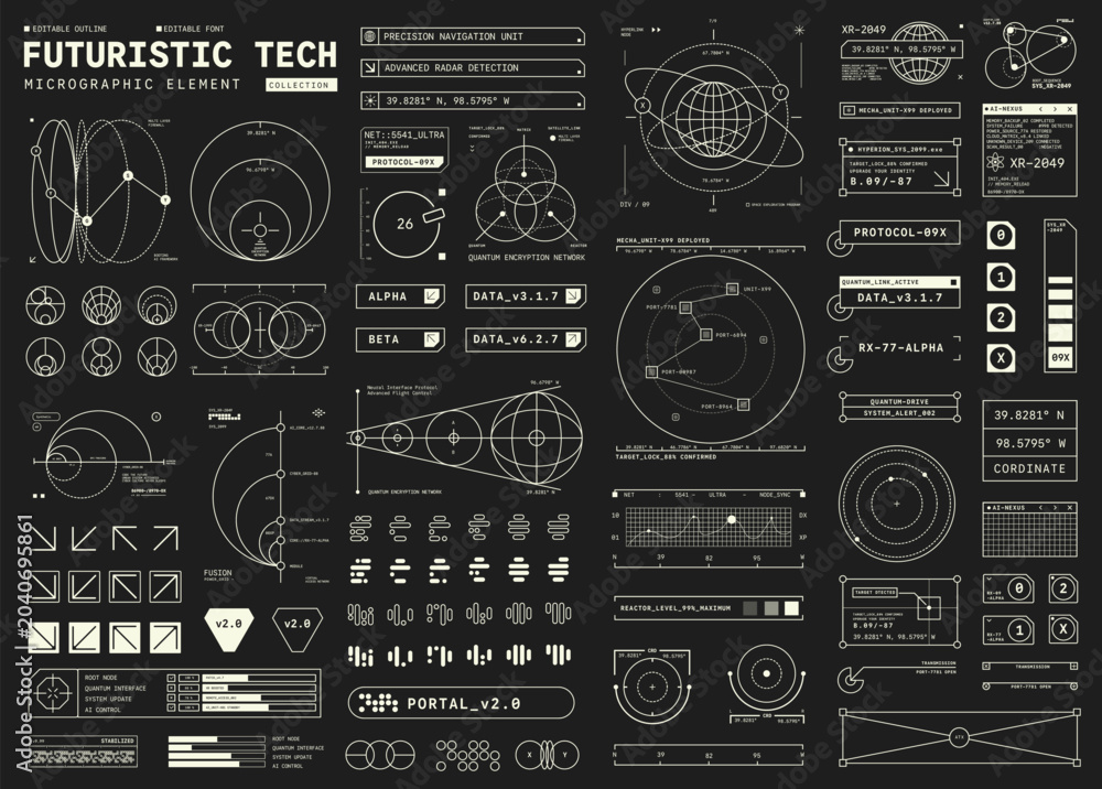 Micrographics Ui Set of element Micrographic Futuristic UI Cyber Futuristic technology ...