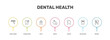© Abstract - dental health icon set with dental veneer, damaged tooth, molar crown, bicuspid signs in flat outline style