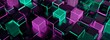 © Mateusz - A futuristic abstract pattern with glowing neon cubes in shades of purple and green. The cubes are arranged in a complex, geometric design, creating a sense of depth and digital artistry