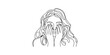 © Shreemoti - Continuous line drawing of a woman covering her eyes with her hands, feeling sad or shy