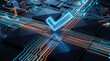 © Design High Quality - Glowing blue checkmark on an abstract digital network, representing secure data validation, system approval, and successful technological integration in a futuristic circuit