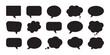 © MSTGIRATUN - Collection of black speech bubble silhouettes in various shapes for comic book dialogue and chat interaction.