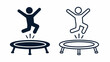 © Jeck - Person jumping on a trampoline icon set representing active fun fitness exercise and joyful bouncing activity symbols