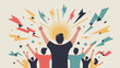 © Ultimate - victory celebration vector illustration people fist sunburst lightning colorful group unity achievement success motivation inspiration background white graphic design artwork event