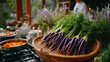 © Tahsin - Fresh purple carrots in a rustic basket on a kitchen counter for meal preparation