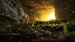 © Mood - A low-angle view into a cave, with sunlight illuminating sparkling dust motes