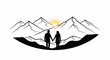© Sakuragi - Couple holding hands with mountain range backdrop and sunrise