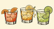 © nadira - Three refreshing, ice-filled cocktails with citrus garnishes, each a vibrant hue
