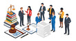 © SALMA - Legal team working with documents and law books in isometric office setting documents isometric business professionals litigation attorney legislation contract collaboration consultation