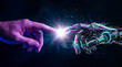 © Mirivox - Human finger and robotic hand touching, representing the convergence of humanity and technology, innovation, and the future