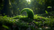 © elis - Magical forest archway with glowing moss and tiny plants, sunlight