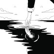 © Iqbal - Minimalist black and white illustration of a hand reaching down to rescue another hand from water symbolizing help and hope