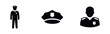 © Lili - Police officer and hat icon set. Law enforcement, security guard uniform symbols.
