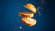 © Muji Creatives - Floating bread slices with crumbs against solid blue background