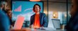 © Nart - A young founder delivers a fintech startup pitch to investors in a sleek glass office. Financial charts glow on the screen, capturing a high-stakes business atmosphere.