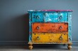 © Svitlana - Colorful dresser with bright drawers placed against a grey wall in a room