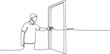 © dinny - Man opening door with key, continuous line drawing art