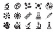 © MD - Laboratory equipment and DNA structure icons for scientific research and medical education.