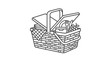© mawar - Detailed line art open picnic basket with food items