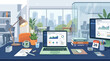 © Malika - Business office workspace with laptop, charts and graphs