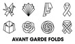 © GoDesigner - Avant garde line art paper folding origami crane fan drapery ribbon geometric rose swirl knot.