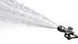 © Tati - Fire hose nozzle spraying a strong high-pressure water jet across a white background