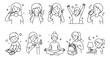 © Farah-Studio - Daily routine icons for kids, children morning and evening habits vector set, black and white line art of healthy lifestyle activities