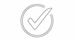 © Cromoleyo19 - Minimalist outline checkmark icon for successful completion or verification in digital interfaces, symbolizing approval, confirmed status, and task achievement for modern design
