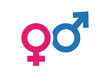 © SAYEDA - Pink female and blue male gender symbols combined together representing equality and gender diversity for social awareness and modern communication isolated on a transparent background