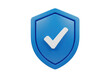 © SAYEDA - 3d blue shield with white checkmark symbol for digital security and protection concepts representing safety and verified status in technology isolated on a transparent background
