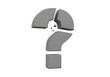 © SAYEDA - Three dimensional grey question mark symbol composed of fragmented pieces floating in space representing uncertainty or a lack of clear information isolated on a transparent background